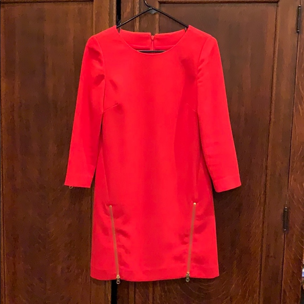 J.Crew Dress Red Crepe Double-Zip Shift Size 00
